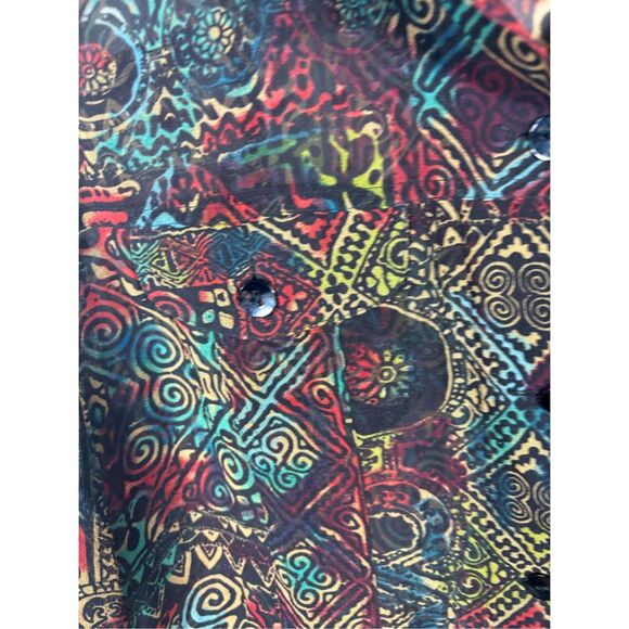 Chico’s 100% Silk sheer Button Up Abstract Pattern Top Shirt Size 2 - Picture 5 of 7